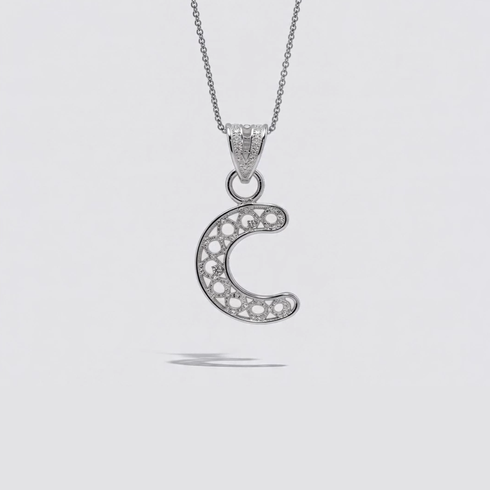Sterling Silver C Initial Pendant Necklace handcrafted in Malta Main image
