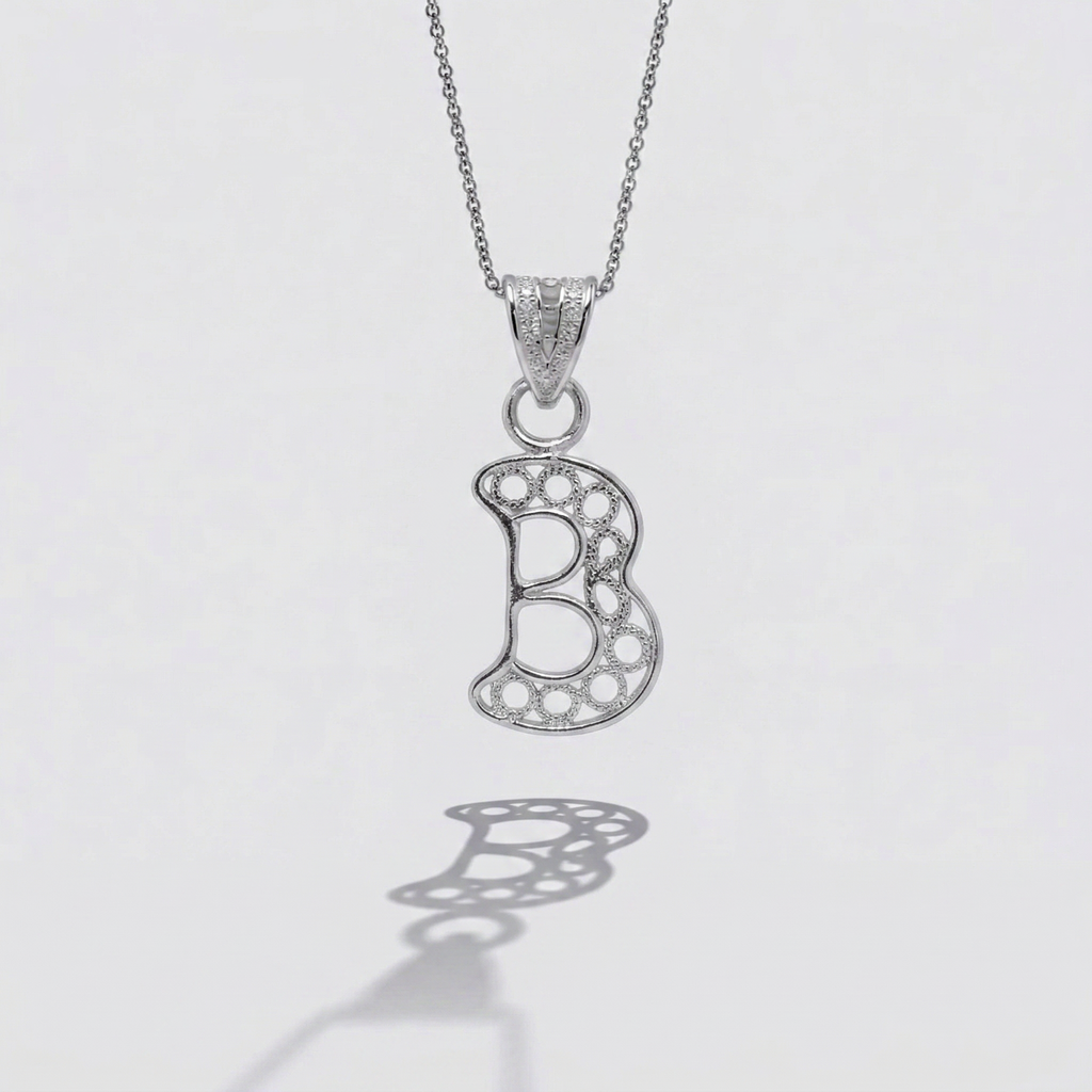 Sterling Silver B Initial Pendant Necklace handcrafted in Malta