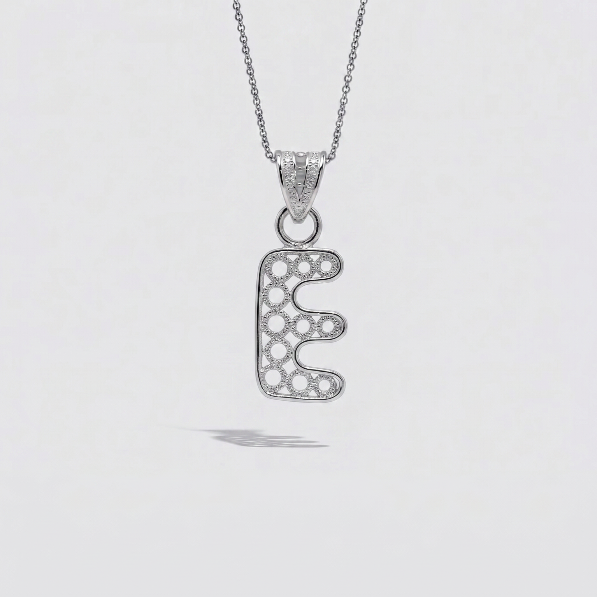 Sterling Silver E Initial Pendant Necklace handcrafted in Malta Main image