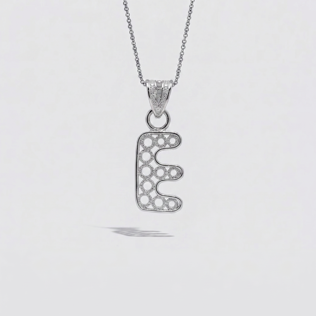 Sterling Silver E Initial Pendant Necklace handcrafted in Malta