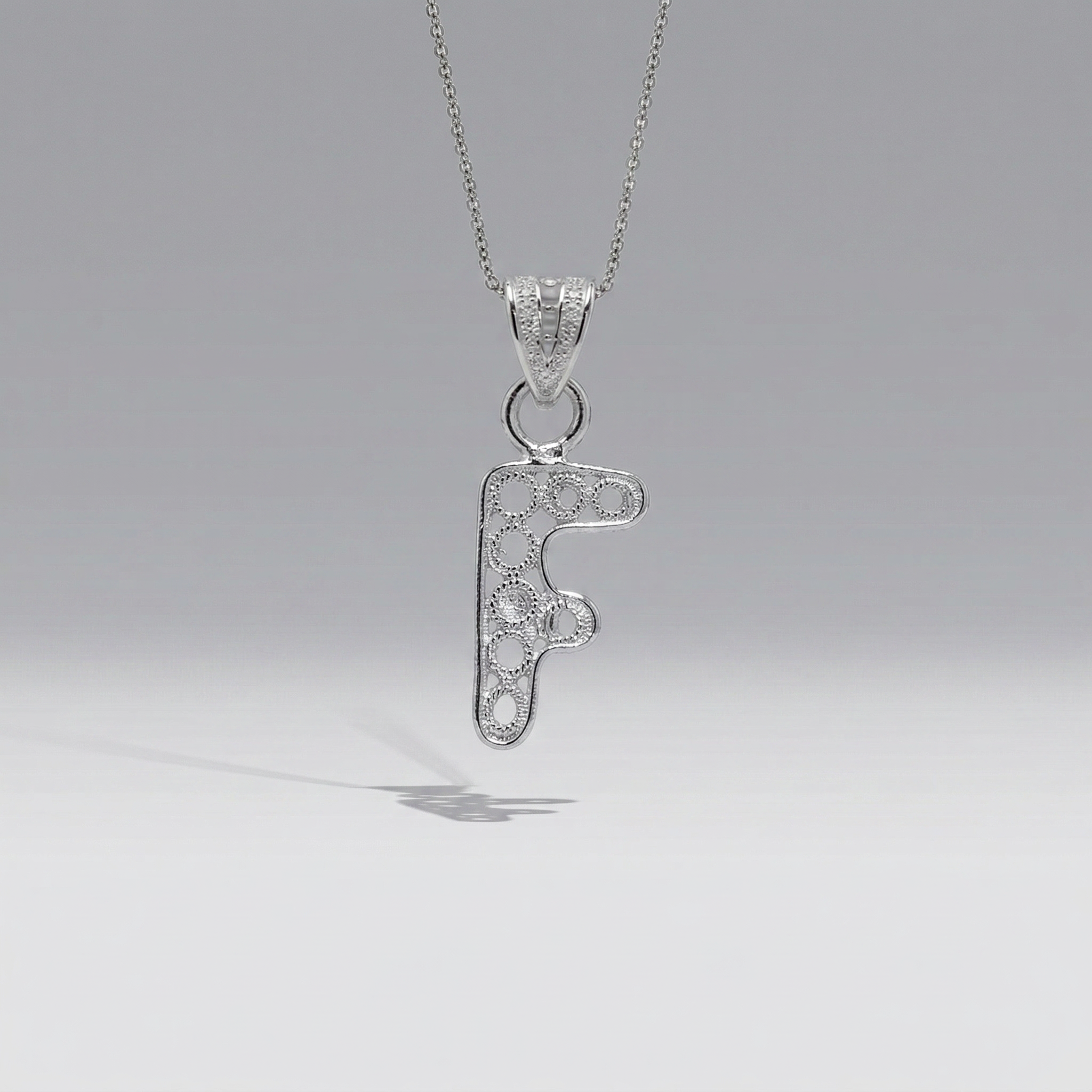 Sterling Silver F Initial Pendant Necklace handcrafted in Malta Main image