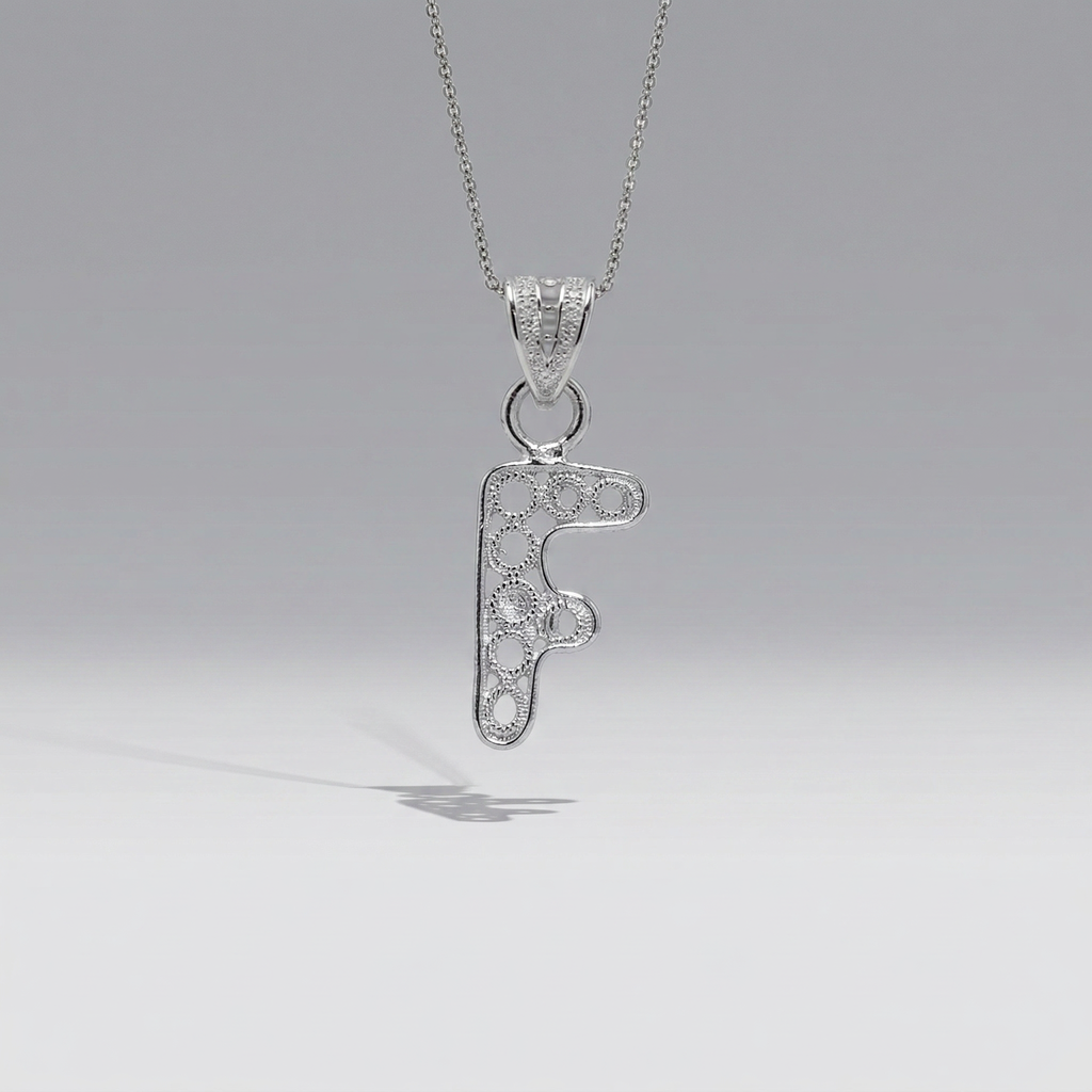 Sterling Silver F Initial Pendant Necklace handcrafted in Malta