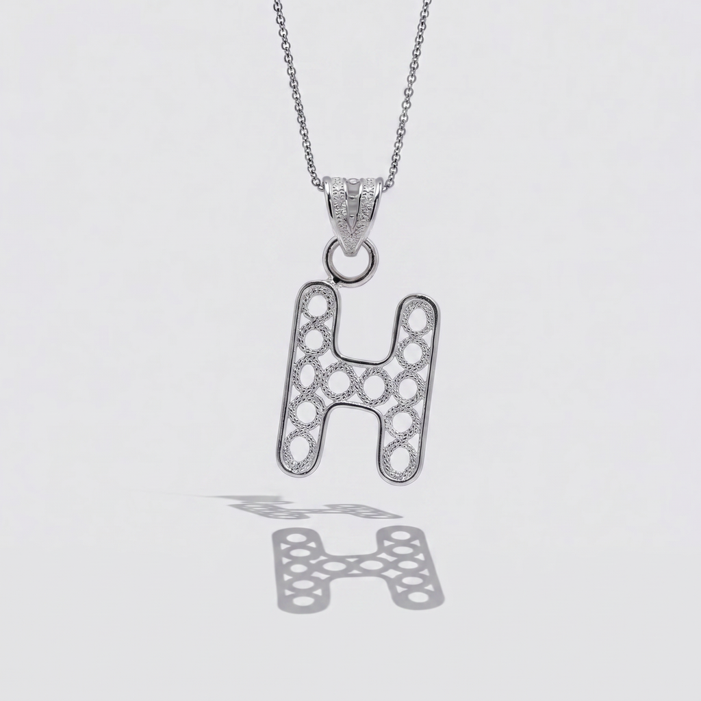 Sterling Silver H Initial Pendant Necklace handcrafted in Malta