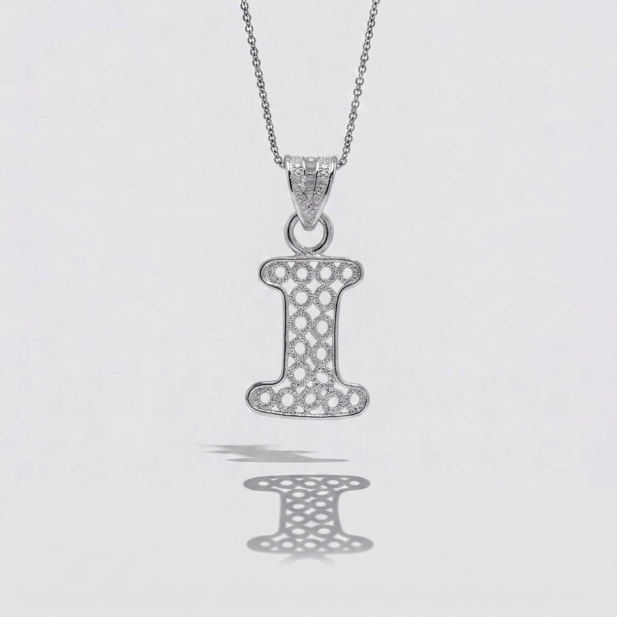 Sterling Silver I Initial Pendant Necklace handcrafted in Malta Main image