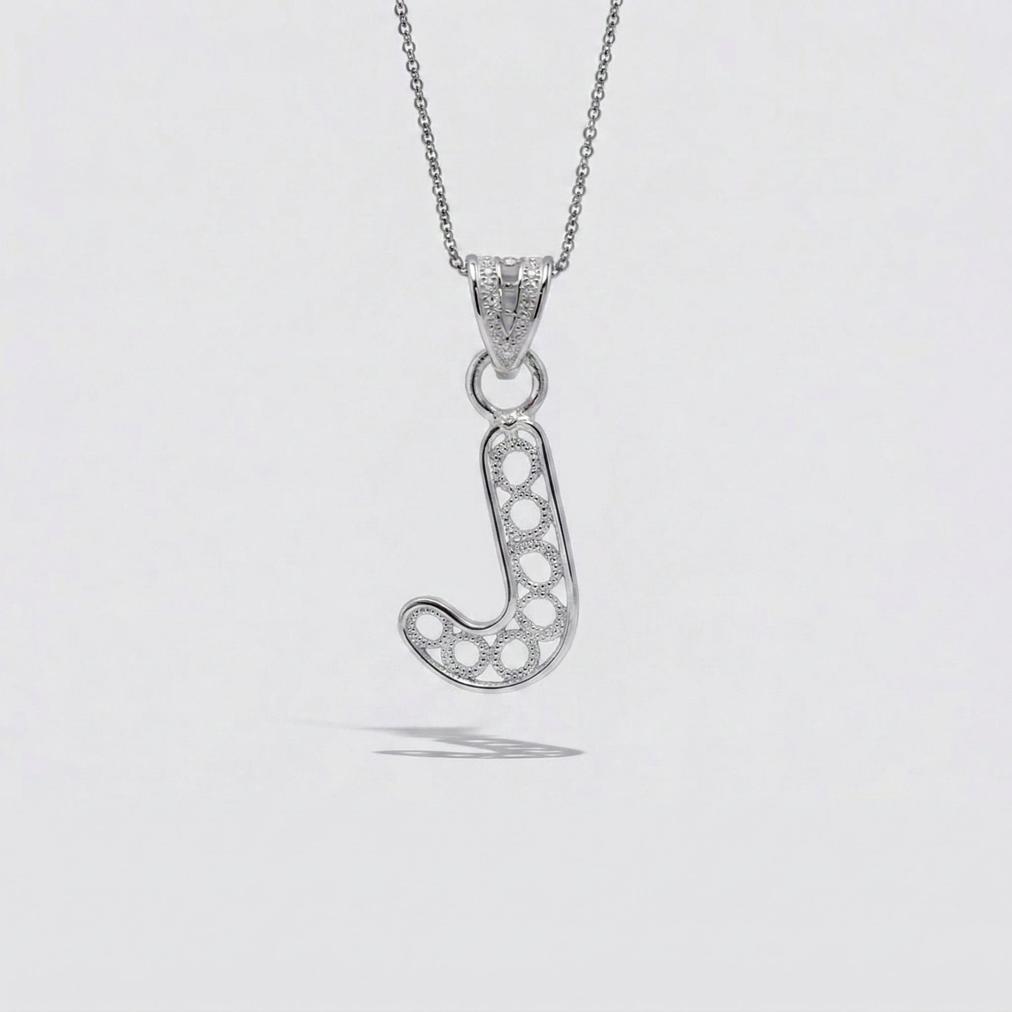 Sterling Silver J Initial Pendant Necklace handcrafted in Malta Main image