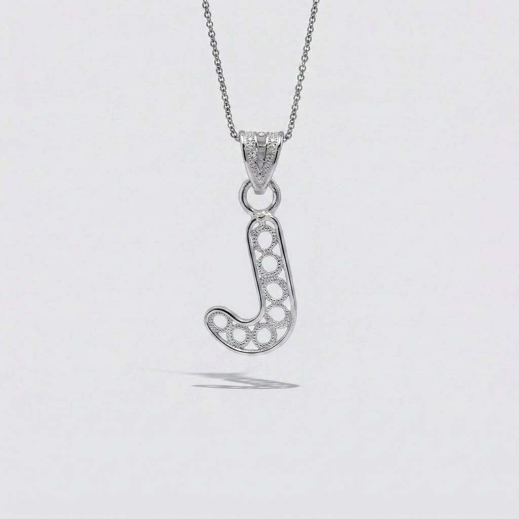 Sterling Silver J Initial Pendant Necklace handcrafted in Malta