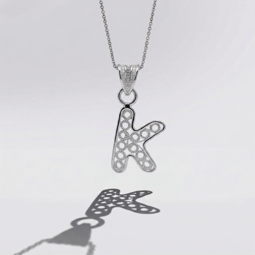 Sterling Silver K Initial Pendant Necklace handcrafted in Malta