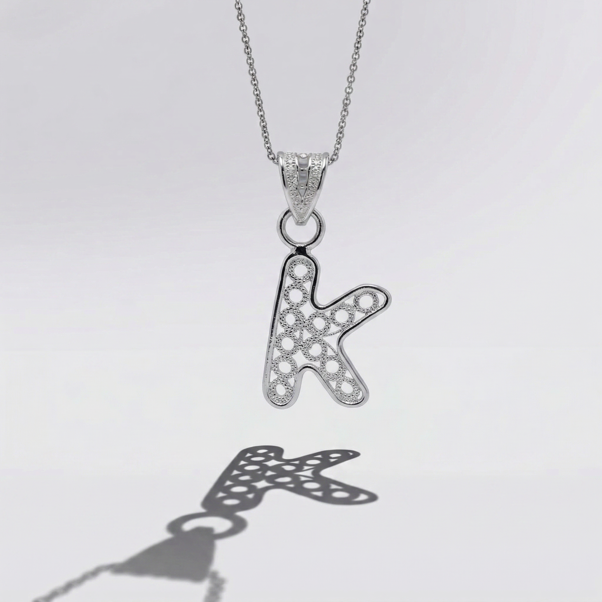 Sterling Silver K Initial Pendant Necklace handcrafted in Malta