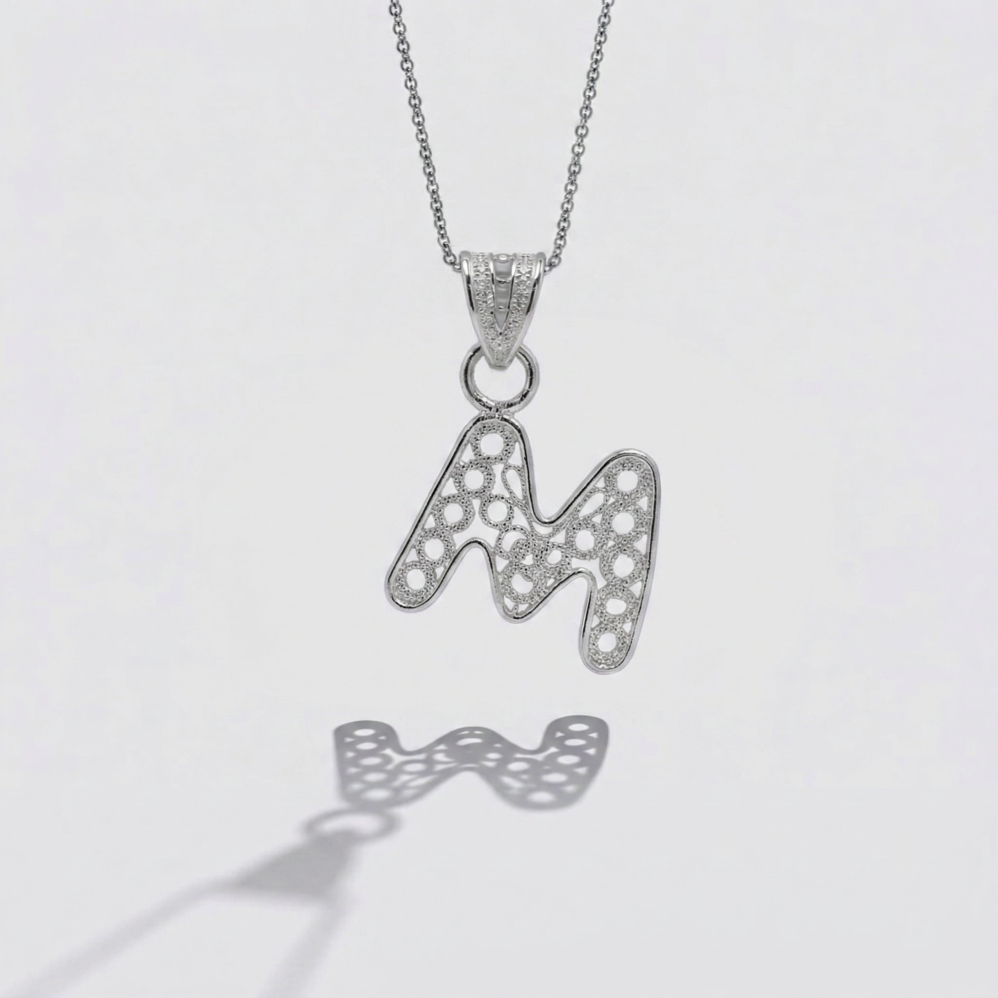 Sterling Silver M Initial Pendant Necklace handcrafted in Malta Main image