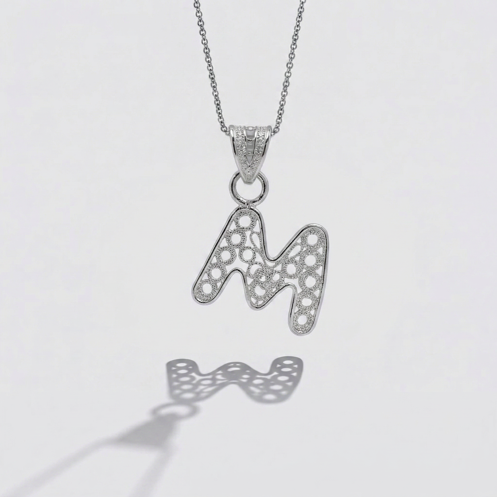 Sterling Silver M Initial Pendant Necklace handcrafted in Malta