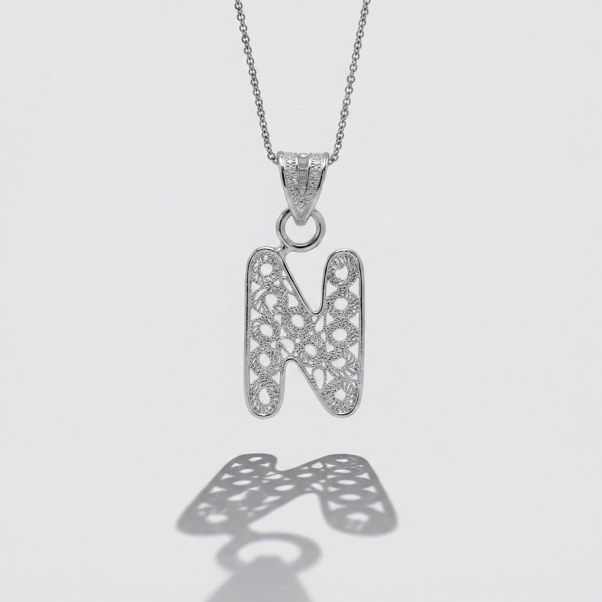Sterling Silver N Initial Pendant Necklace handcrafted in Malta Main image