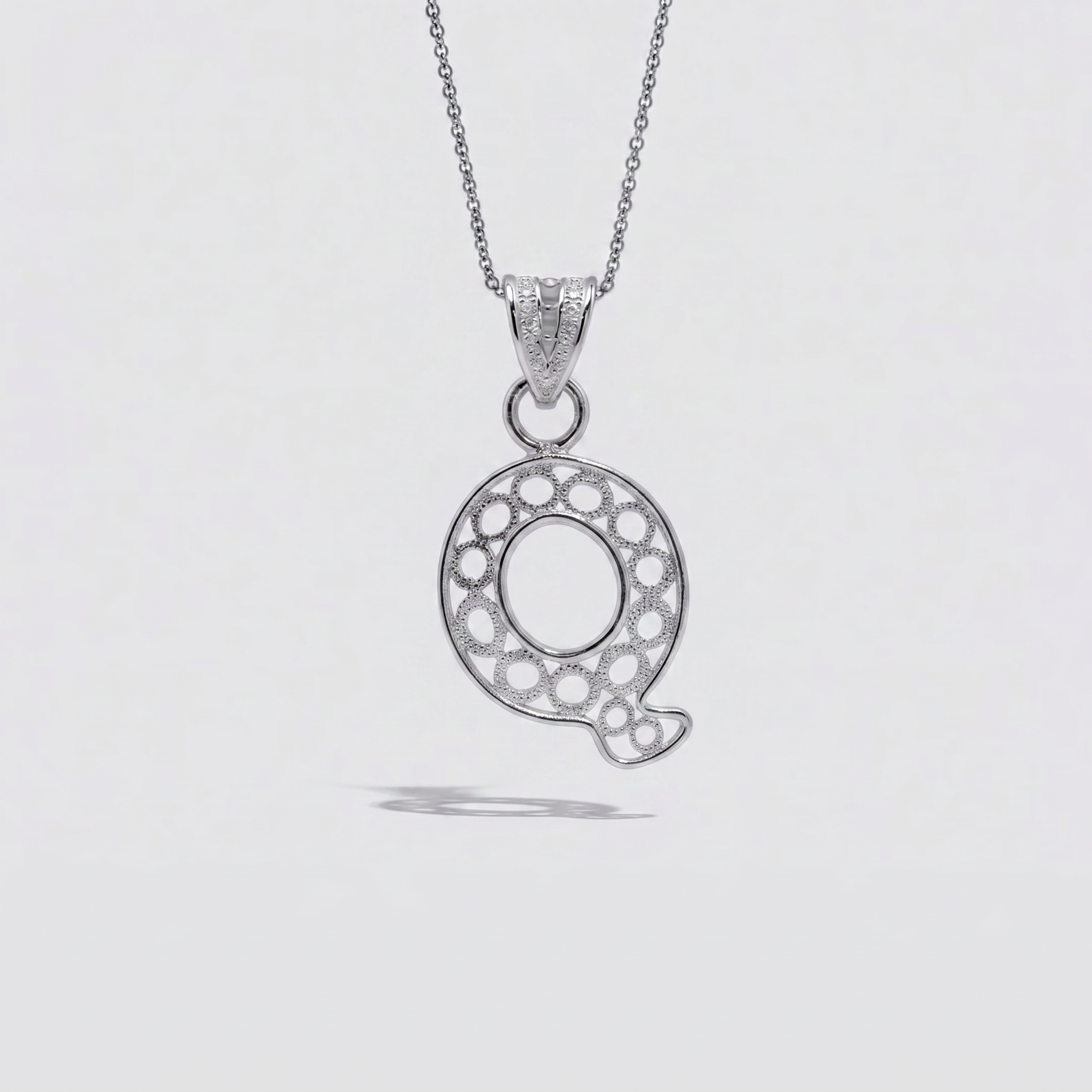 Sterling Silver Q Initial Pendant Necklace handcrafted in Malta Main image