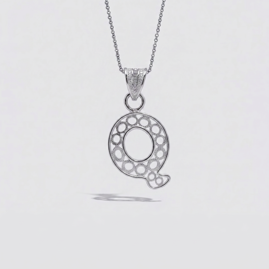 Sterling Silver Q Initial Pendant Necklace handcrafted in Malta