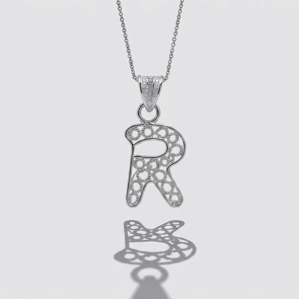 Sterling Silver R Initial Pendant Necklace handcrafted in Malta