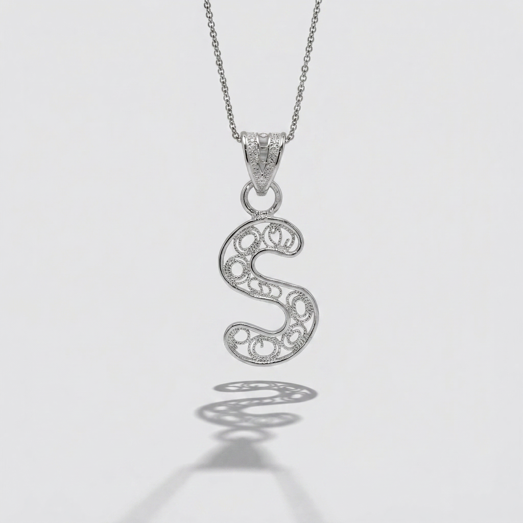 Sterling Silver S Initial Pendant Necklace handcrafted in Malta