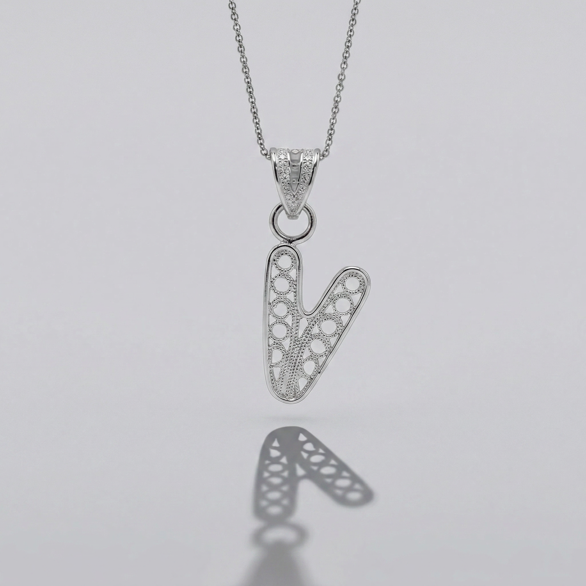 Sterling Silver V Initial Pendant Necklace handcrafted in Malta