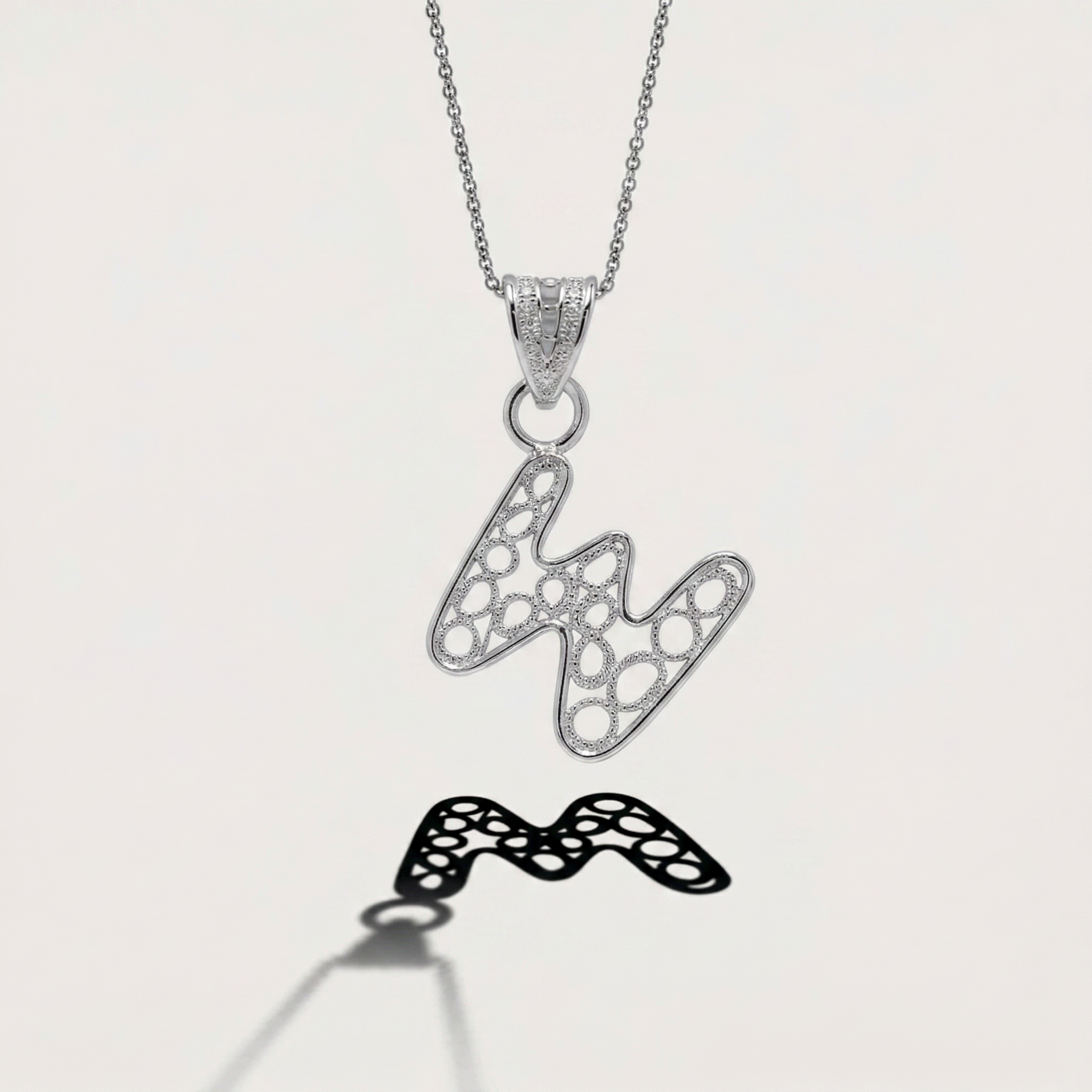 Sterling Silver W Initial Pendant Necklace handcrafted in Malta Main image